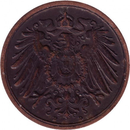 Монета 2 пфеннига. 1913 год (D), Германская империя. Монета 2 пфеннига. 1913 год (D), Германская империя.