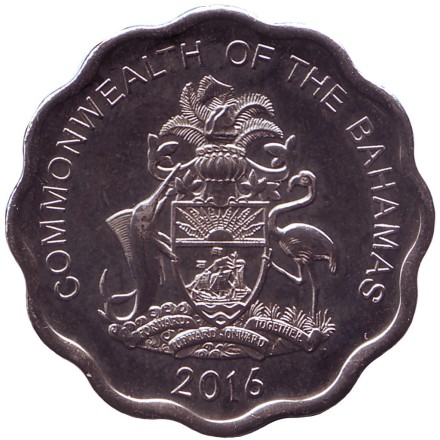 Монета 10 центов. 2016 год, Багамские острова. Рыбы. Монета 10 центов. 2016 год, Багамские острова. Рыбы.