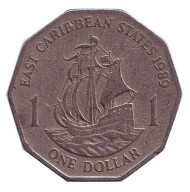 Монета 1 доллар. 1989 год, Восточно-Карибские государства. Парусник.