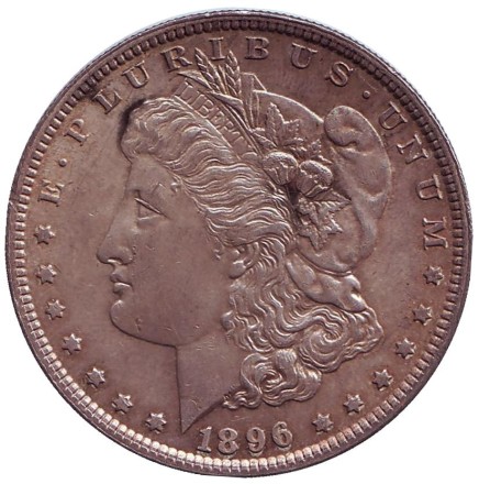 Монета 1 доллар. 1896 год, США. (Без отметки монетного двора) Моргановский доллар. Монета 1 доллар. 1896 год, США. (Без отметки монетного двора) Моргановский доллар.
