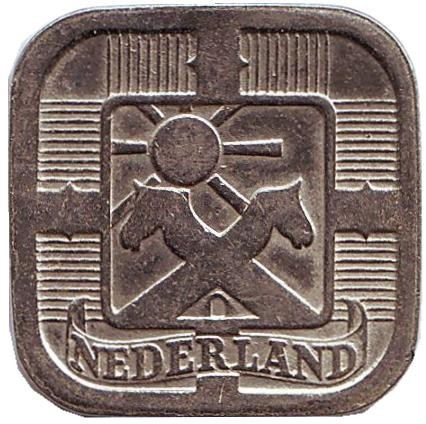 Монета 5 центов. 1942 год, Нидерланды. Состояние - VF. Монета 5 центов. 1942 год, Нидерланды. Состояние - VF.