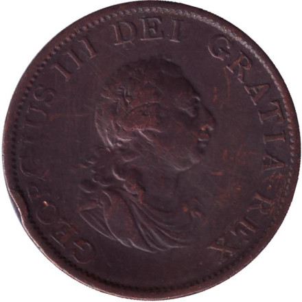 Монета 1/2 пенни. 1799 год, Великобритания. Георг III.