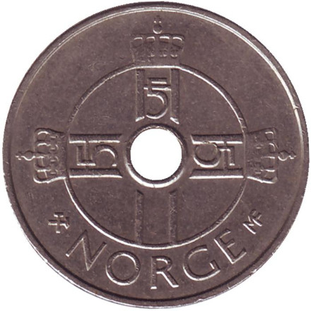 Монета 1 крона. 2002 год, Норвегия. Птица на виноградной лозе. Монета 1 крона. 2002 год, Норвегия. Птица на виноградной лозе.