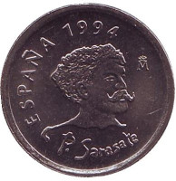Пабло де Сарасате. Скрипка. Монета 10 песет. 1994 год, Испания. UNC.