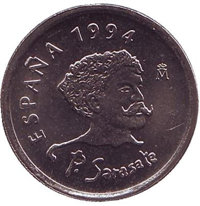 Монета 10 песет. 1994 год, Испания. UNC. Пабло де Сарасате. Скрипка.