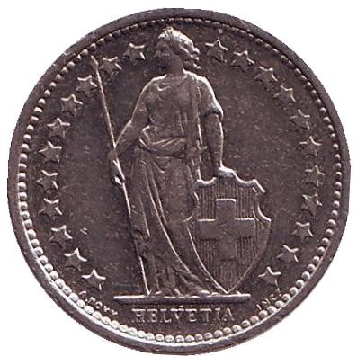 Монета 1/2 франка. 1973 год, Швейцария. Монета 1/2 франка. 1973 год, Швейцария.