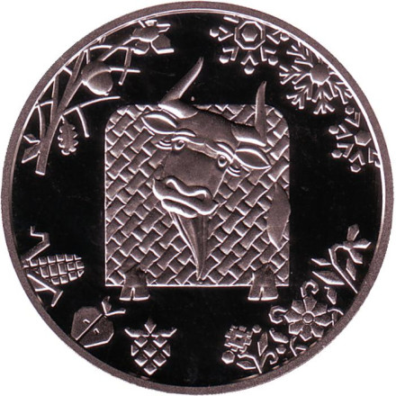 Монета 5 гривен. 2021 год, Украина. Год быка. Китайский гороскоп.