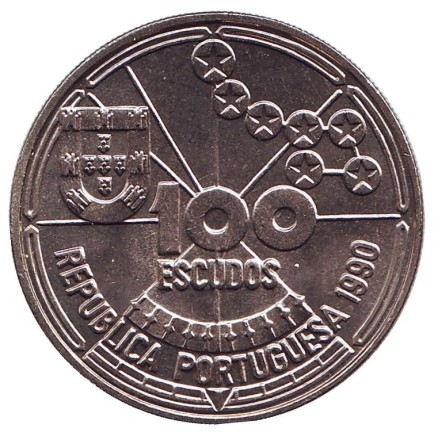 Монета 100 эскудо. 1990 год, Португалия. Астрономическая навигация.