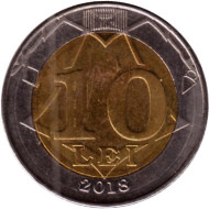 Монета 10 лей. 2018 год, Молдавия. Монета 10 лей. 2018 год, Молдавия.