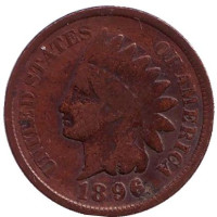 Индеец. Монета 1 цент. 1896 год, США.