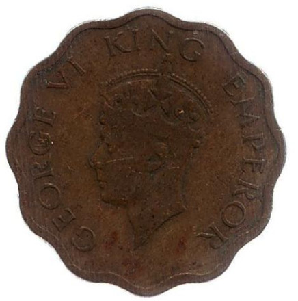 Монета 1 анна. 1942 год, Индия Британская. (Без отметки монетного двора)