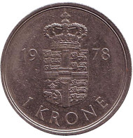 Монета 1 крона. 1978 год, Дания. Монета 1 крона. 1978 год, Дания.