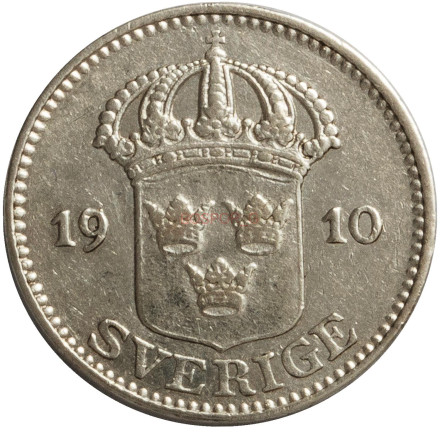 Монета 25 эре. 1910 год, Швеция. (Маленький крест) Монета 25 эре. 1910 год, Швеция. (Маленький крест)