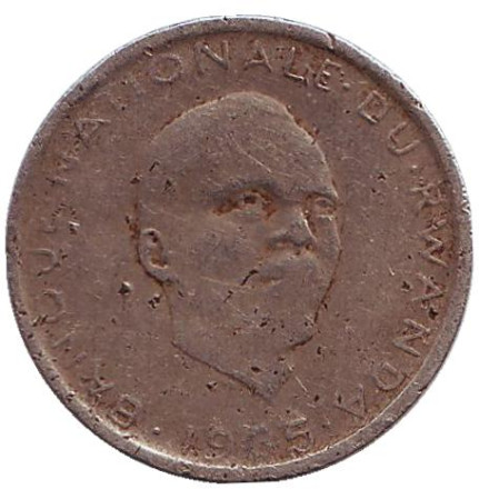 Монета 1 франк. 1965 год, Руанда.