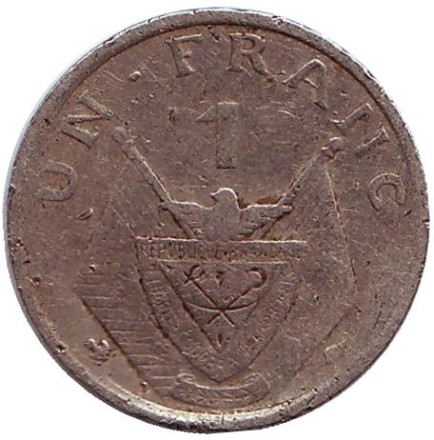 Монета 1 франк. 1965 год, Руанда.