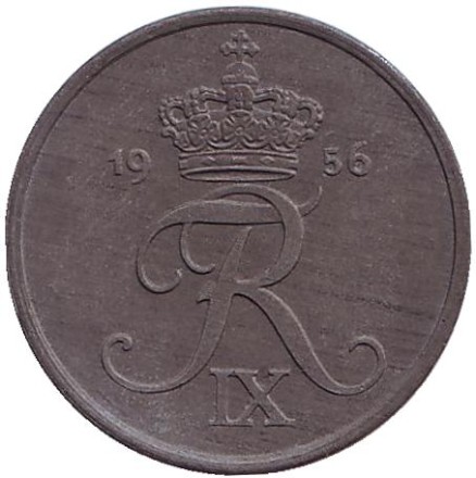 Монета 2 эре. 1956 год, Дания.