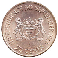 Независимость. Монета 50 центов. 1966 год, Ботсвана.