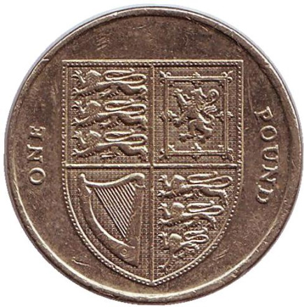 Монета 1 фунт. 2014 год, Великобритания. Королевский Щит.