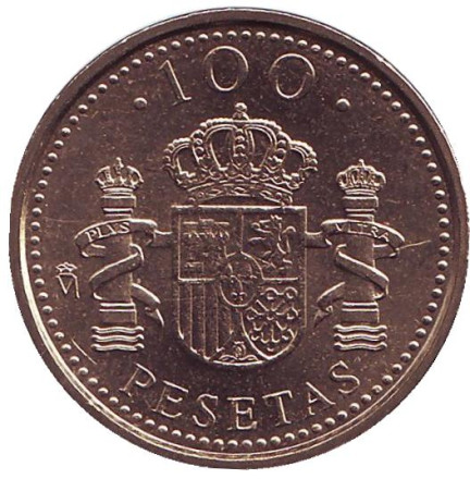 Монета 100 песет. 1998 год, Испания. UNC. Хуан Карлос I.