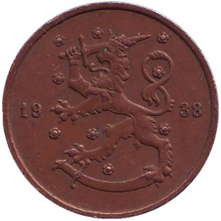 Монета 10 пенни. 1938 год, Финляндия. Монета 10 пенни. 1938 год, Финляндия.