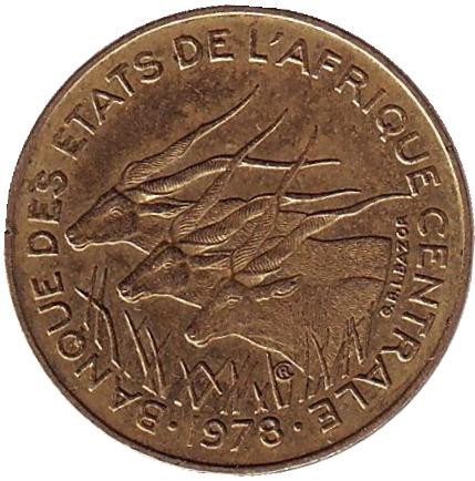 Монета 5 франков. 1978 год, Центральные Африканские штаты. Африканские антилопы. (Западные канны).