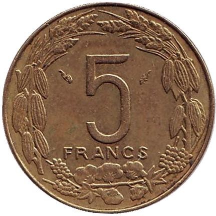 Монета 5 франков. 1978 год, Центральные Африканские штаты. Африканские антилопы. (Западные канны). Монета 5 франков. 1978 год, Центральные Африканские штаты. Африканские антилопы. (Западные канны).