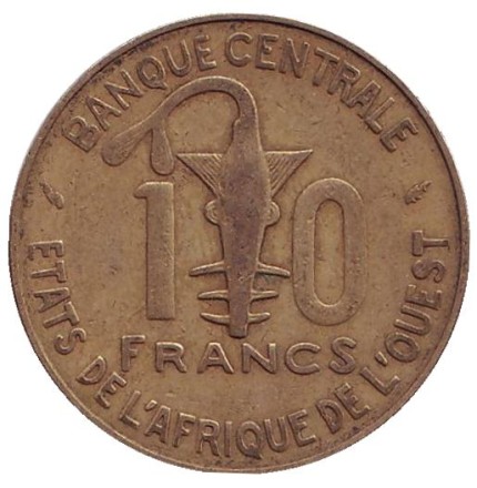 Монета 10 франков. 1983 год, Западные Африканские Штаты. Монета 10 франков. 1983 год, Западные Африканские Штаты.