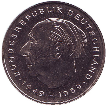 Монета 2 марки. 1979 год (F), ФРГ. UNC. Теодор Хойс.