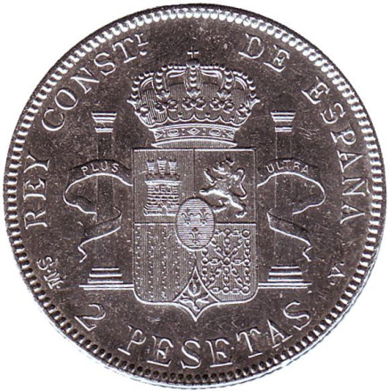 Монета 2 песеты. 1905 год, Испания. Альфонсо XIII.