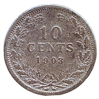 Монета 10 центов. 1903 год, Нидерланды.