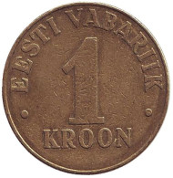 Монета 1 крона. 1998 год, Эстония. Монета 1 крона. 1998 год, Эстония.