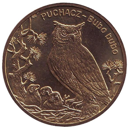 Монета 2 злотых, 2005 год, Польша. Филин (Пугач).