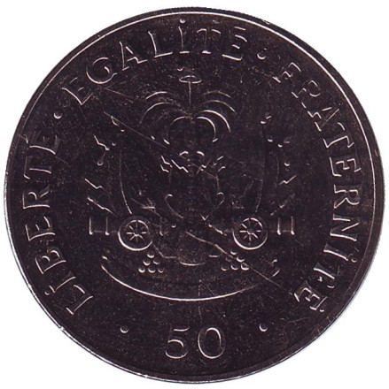 Монета 50 сантимов. 2011 год, Гаити. Шарлемань Перальт - национальный герой.