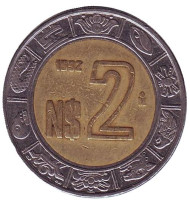 Монета 2 песо. 1992 год, Мексика. Монета 2 песо. 1992 год, Мексика.