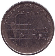 Монета 10 пиастров. 2006 год, Иордания. Монета 10 пиастров. 2006 год, Иордания.