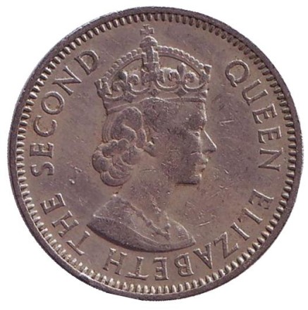 Монета 25 центов. 1961 год, Восточно-Карибские государства. Галеон "Золотая лань" сэра Френсиса Дрейка.