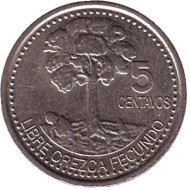 Монета 5 сентаво. 2006 год, Гватемала. Хлопковое дерево. Монета 5 сентаво. 2006 год, Гватемала. Хлопковое дерево.