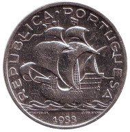 Монета 5 эскудо. 1933 год, Португалия. Парусный корабль. Монета 5 эскудо. 1933 год, Португалия. Парусный корабль.
