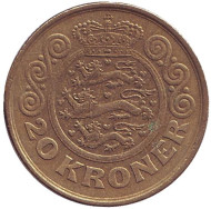 Монета 20 крон. 1999 год, Дания. Монета 20 крон. 1999 год, Дания.