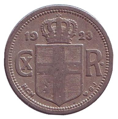 Монета 25 аураров. 1923 год, Исландия. Монета 25 аураров. 1923 год, Исландия.