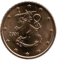 Монета 50 центов. 2001 год, Финляндия. Монета 50 центов. 2001 год, Финляндия.