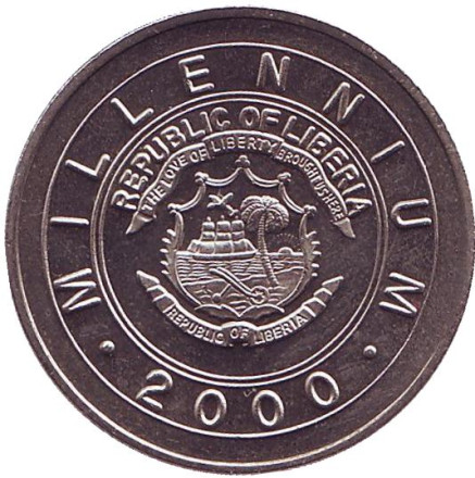 Монета 1 доллар. 2000 год, Либерия. Год Дракона. Милениум. Монета 1 доллар. 2000 год, Либерия. Год Дракона. Милениум.