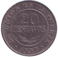 Монета 20 сентаво. 1997 год, Боливия. 