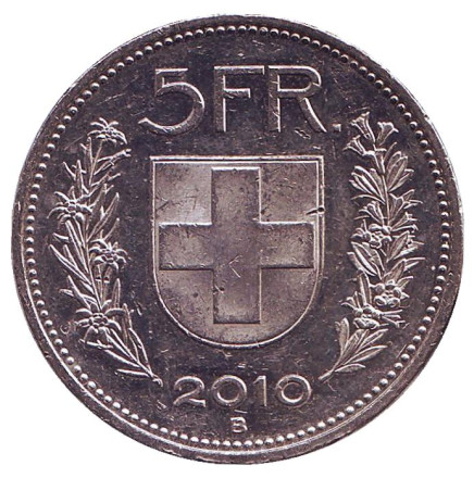Монета 5 франков. 2010 год, Швейцария. Вильгельм Телль. Монета 5 франков. 2010 год, Швейцария. Вильгельм Телль.