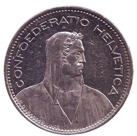 Монета 5 франков. 2010 год, Швейцария. Вильгельм Телль. 
