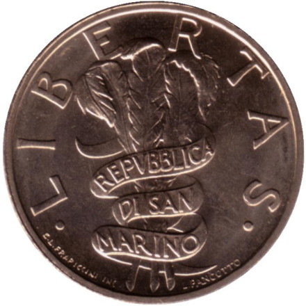 Монета 100 лир. 1995 год, Сан-Марино. Мирное решение.