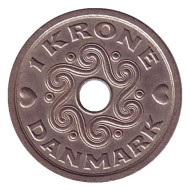 Монета 1 крона. 1992 год, Дания. Монета 1 крона. 1992 год, Дания.