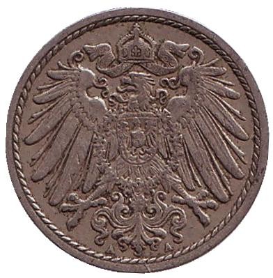 Монета 5 пфеннигов. 1911 год (A), Германская империя. Монета 5 пфеннигов. 1911 год (A), Германская империя.