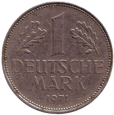 Монета 1 марка. 1971 год (G), ФРГ.