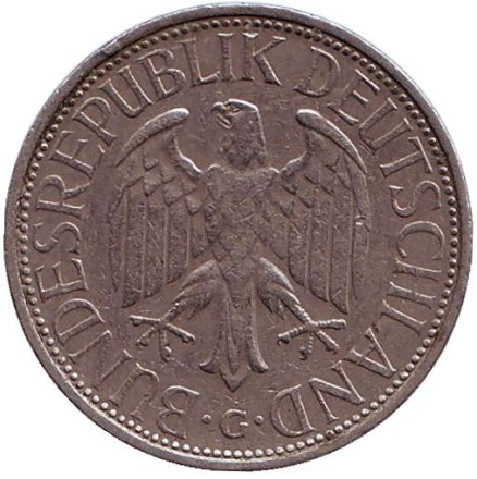 Монета 1 марка. 1971 год (G), ФРГ.